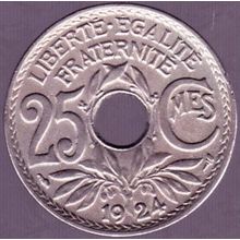 1924 France 25 Centimes Coin