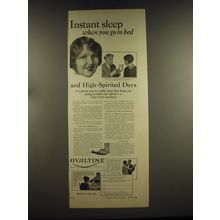 1926 Ovaltine Drink Ad - Instant sleep when you go to bed and high-spirited days