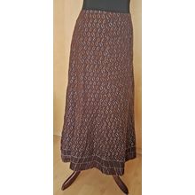 Per Una M&S Embroidered 100% Cotton, Cotton Lined, Brown Skirt Size 14 UK