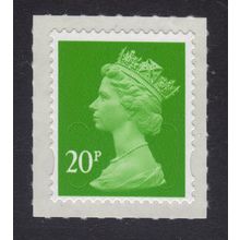 U3059 2011 20p Bright Green SELF-ADHESIVE DE LA RUE ~ GB Machin
