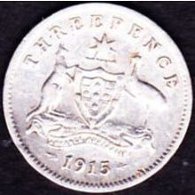 1915 Australia 1 Threepence Silver Coin