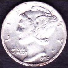 1930 S USA 10 Cents Silver Coin Mercury