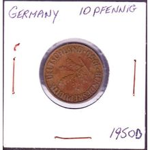 1950 D Germany 10 Pfennig Coin