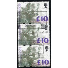 Sg1658 £10 Britannia strip of 3 fine used (bsc )