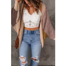 Brown Color Block Loose Open Front Knitted Cardigan