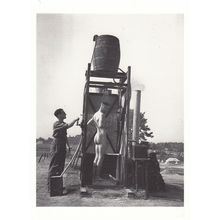 WW2 Army Suitability Tests Shower With Beer Keg Barrell Postcard