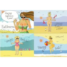 Eastbourne Bikini 4x Comic Postcard s