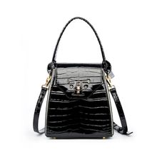 Women Genuine Leather Handbags Crocodile Pattern Handheld Cross Bag Black