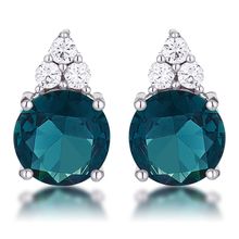 Simple Rhodium Plated 9mm Blue Green CZ Stud Earring