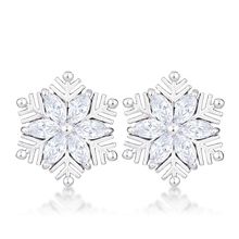 6Ct Rhodium Plated Clear Marquise Snowflake Earrings