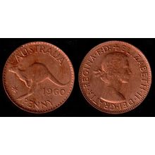 Australia One Penny 1960 Used Coin 1d QE II Kangaroo Y.