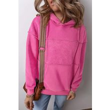 Pitaya Pink Mineral Wash Terry Patchwork Drawstring Hoodie