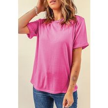 Sachet Pink Bright Casual Plain Crew Neck Tee