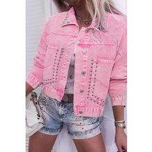 Pink Rivet Studded Pocketed Denim Jacket