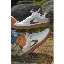 Coffee Color Contrast PU Leather Lace-up Sneakers