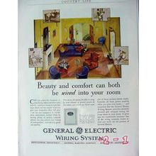 GENERAL ELECTRIC COMPANY 1929 beauty and comfort wired room vintage ad