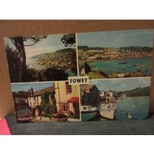 multiview, FOWEY, CORNWALL used vintage postcard 1969 pm =
