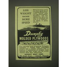 1952 Dunphy Molded Plywood boats Ad - Less weight means more speed