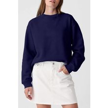Navy Blue Solid Fleece Lined Drop Shoulder Terry Sweatshirt