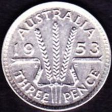 1953 Australia 1 Threepence Silver Coin