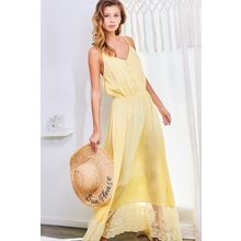 Women's Adjustable Shoulder Strap Button Down Contrast Lace Maxi Dress