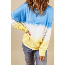 Blue Color Block Tie Dye Pullover Sweatshirt