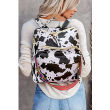 White Cow Print Multi Compartment PU Leather Backpack