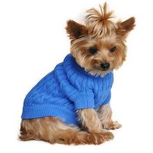 Dog Cable Knit 100% Cotton Sweater Riverside Blue X-SMALL