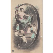 Fairy Lady With Children On See Saw Antique 1900s Greetings Postcard