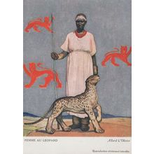 Femme Au Leopard African Congo Woman Giant Cat Postcard
