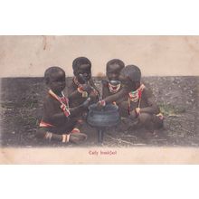 Early Breakfast African Cooking Pot Childrens Antique Postcard