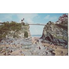 Childrens Paddling Pool Walking Dog On Bridge Newquay 1970s Postcard