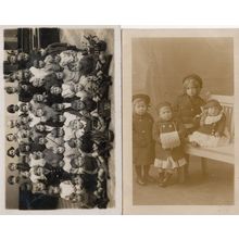 4x Puzzled Children Trench Coats & School Group 2x Old Photo Postcard s