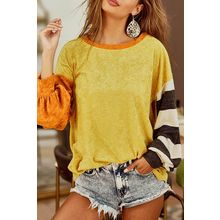 Ginger Colorblock Striped Sleeve Patchwork Drop Shoulder Top