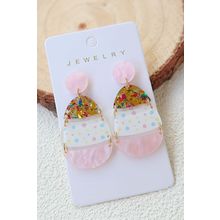 Pink Cute Printed Easter Egg Shape Drop Earrings