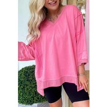Bonbon Bracelet Sleeve Mineral Washed V Neck T Shirt
