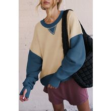 Parchment Color Block Thumbhole Sleeve Drop Shoulder Sweatshirt