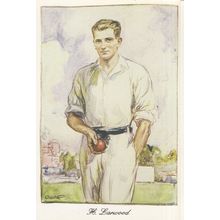 Harold Larwood Nottinghamshire England Cricket Painting Postcard