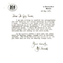 1972 Royal Trooping The Colour 10 Downing Street Hand Signed Letter