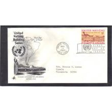 FDC Art Craft 195 15c UN Building (Cachet-Typed/A) CV41439