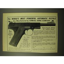1956 Kimball Automatic Pistols Ad - The world's most powerful automatic pistols