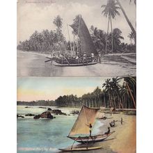 Katamaran Ceylon Fishing Boat 2x Old Postcard s