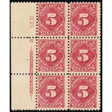J55, Mint - Stamps NH - 5¢ Plate Block of Six SCV $660 * Stuart Katz