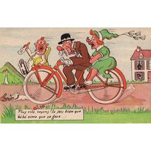 French Bicycle Race Crazy Driver Bike Transport Comic Old Postcard