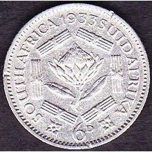 1933 South Africa 6 Pence Silver Coin