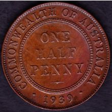 1939 Australia 1 Half Penny Coin