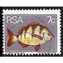 SOUTH AFRICA 1974 Zebra Fish 7c Sc#414 USED @C275