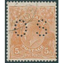 Australia 1930 KGV 5d orange-brown Official perfin SGO110 CTO