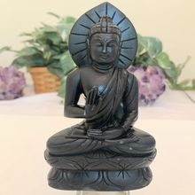 Hand Carved Black Marble Stone Lord Buddha Statue Sitting Meditating Buddha 5.2"