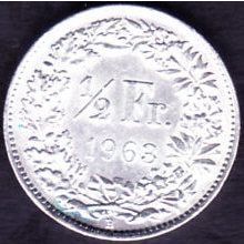 1963 B Switzerland 1 Half Franc Silver Coin